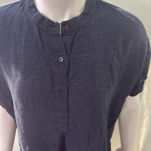 Eileen Fisher Organic Black & Blue Linen Shift Dress SP - Picture 5 of 7